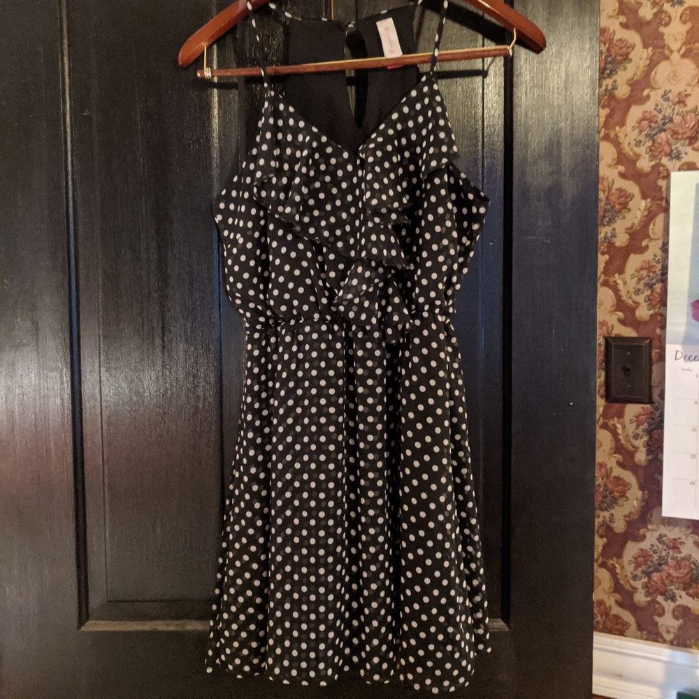 Black/white polka dot ruffle dress!!BOGO 1/2 off!!
